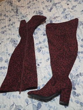 torrid Burgundy Leopard Over-the-Knee Block Heel Boots